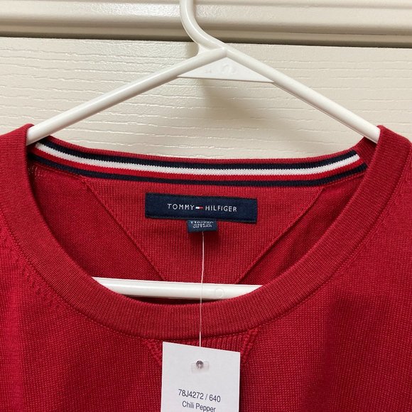 Tommy Hilfiger Crewneck Pullover Sweater XXL Chili Pepper Red NWT 100% Cotton - Picture 3 of 16